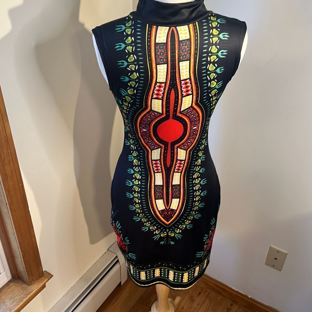 Fun bodycon colorful dress mock collar fits like a medium - Picture 11 of 11